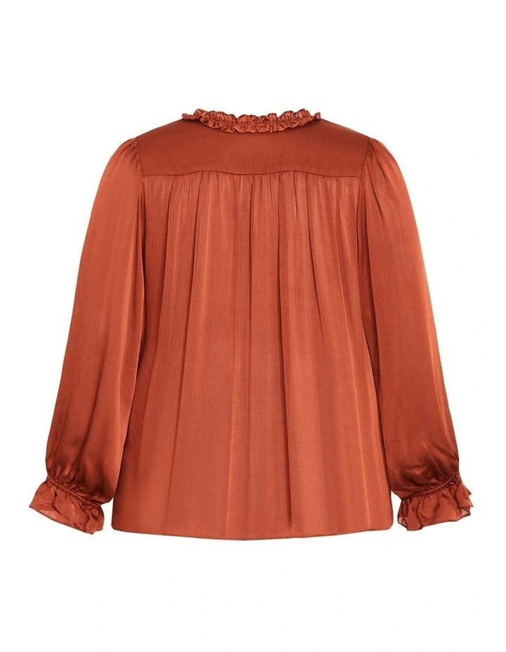 Maia Ruffle V Neck Top in Toffee image 4