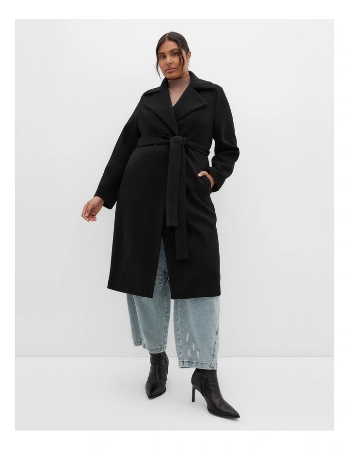 Riley Row Belted Coat in Black image 1
