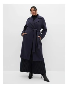 Riley Row Belted Coat in Navy Blue