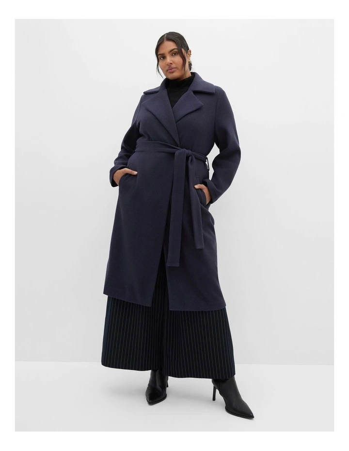 Riley Row Belted Coat in Navy Blue image 1