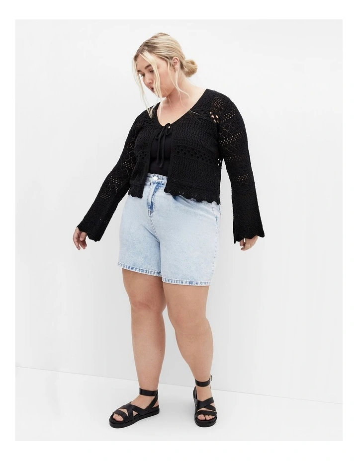 Crochet Love Tie Front Top in Black image 1