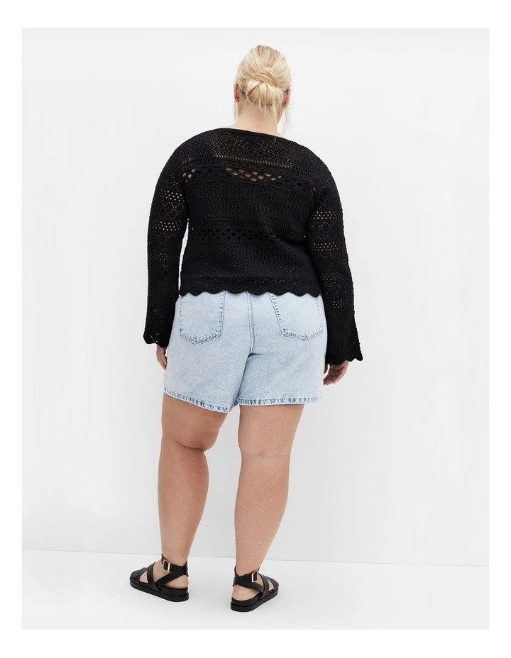 Crochet Love Tie Front Top in Black image 2