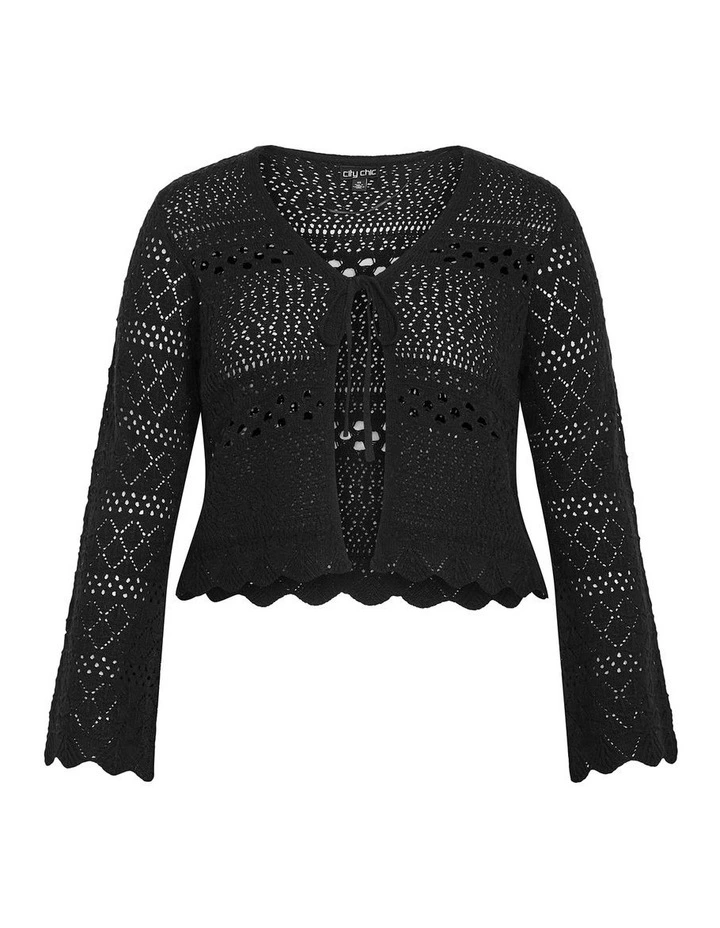 Crochet Love Tie Front Top in Black image 3
