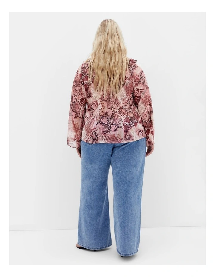 Vivid Ruffle Snake Print Top in Cherry image 2