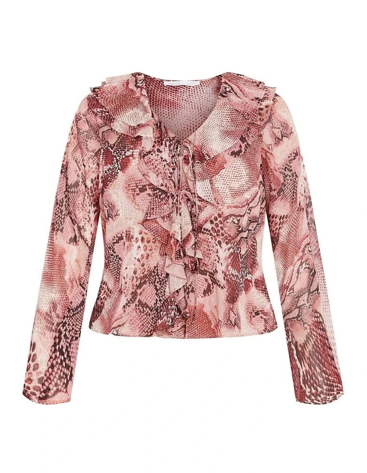 Vivid Ruffle Snake Print Top in Cherry image 3