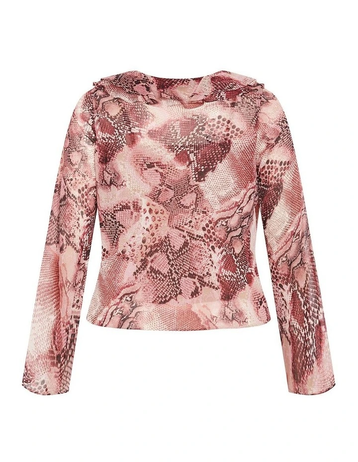 Vivid Ruffle Snake Print Top in Cherry image 4