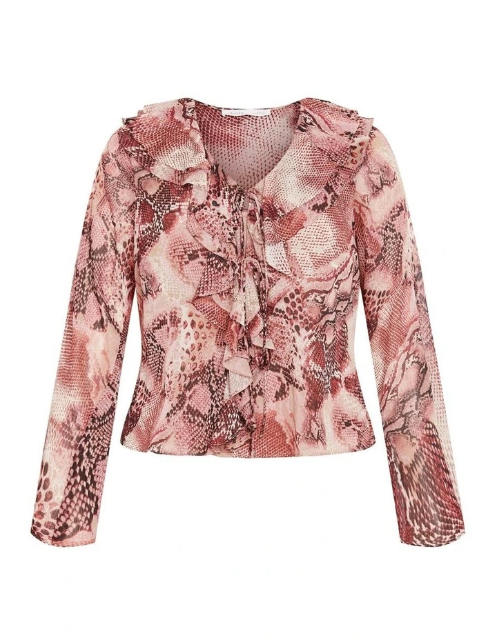 Vivid Ruffle Snake Print Top in Cherry image 5