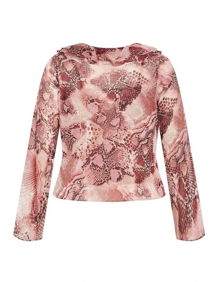 Vivid Ruffle Snake Print Top in Cherry image 6