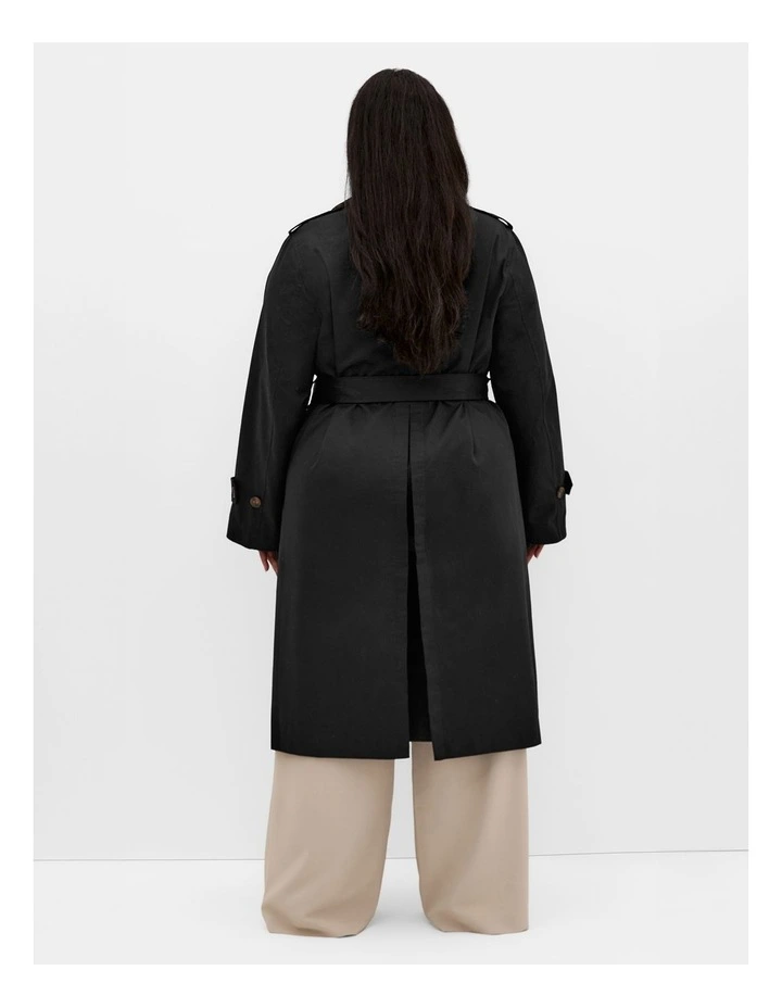 Kayla Longline Cotton Trench in Black image 2