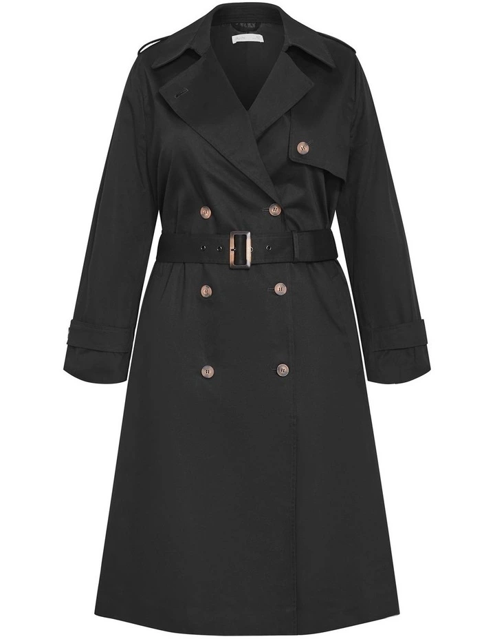 Kayla Longline Cotton Trench in Black image 3