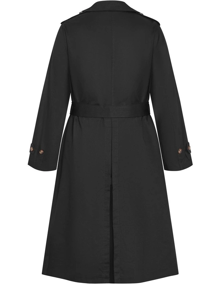 Kayla Longline Cotton Trench in Black image 4