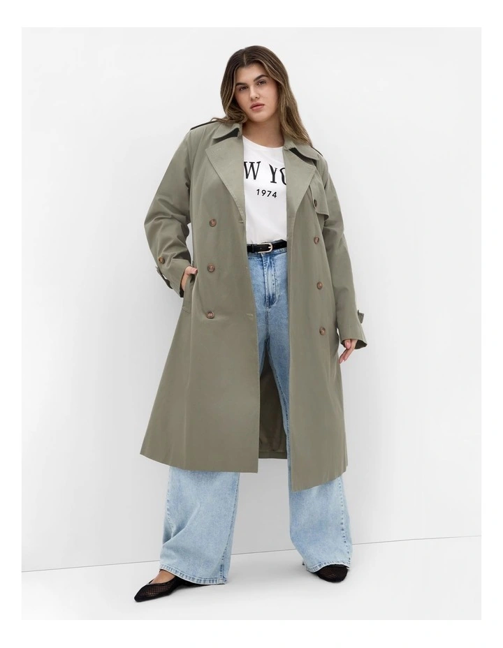 Kayla Longline Cotton Trench in Olive image 1