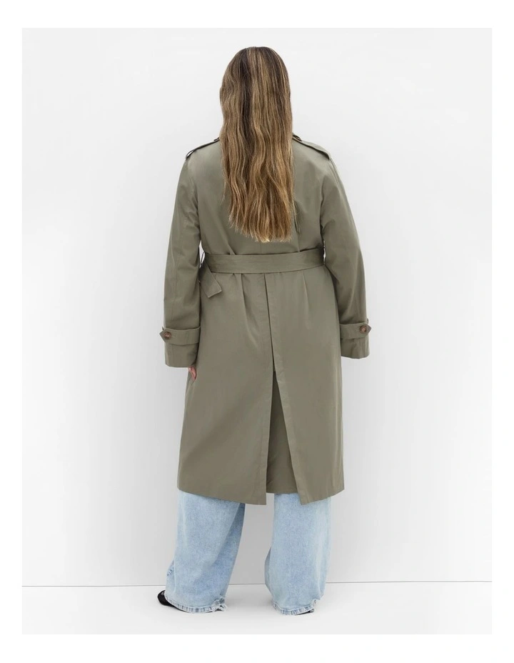 Kayla Longline Cotton Trench in Olive image 2