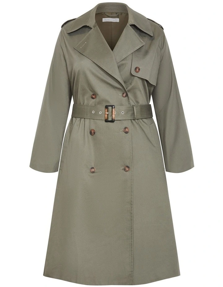 Kayla Longline Cotton Trench in Olive image 3