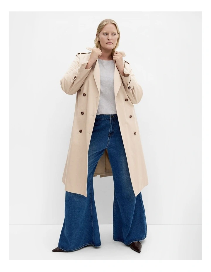 Kayla Longline Cotton Trench in Taupe image 1