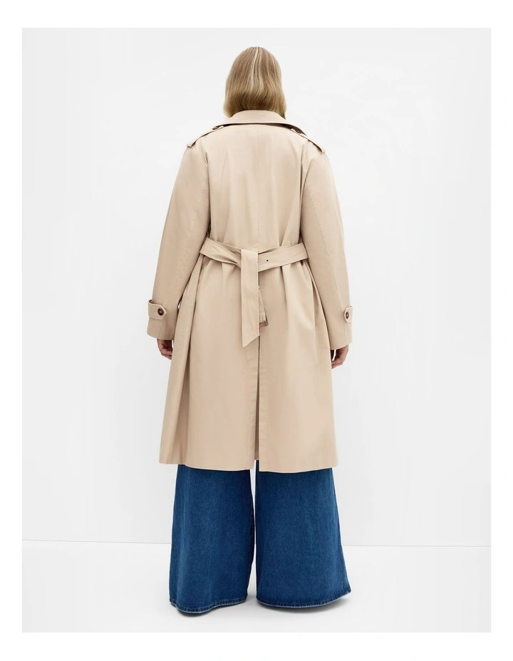 Kayla Longline Cotton Trench in Taupe image 2
