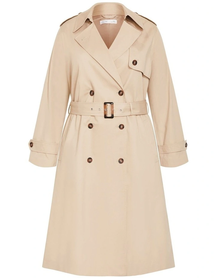 Kayla Longline Cotton Trench in Taupe image 3