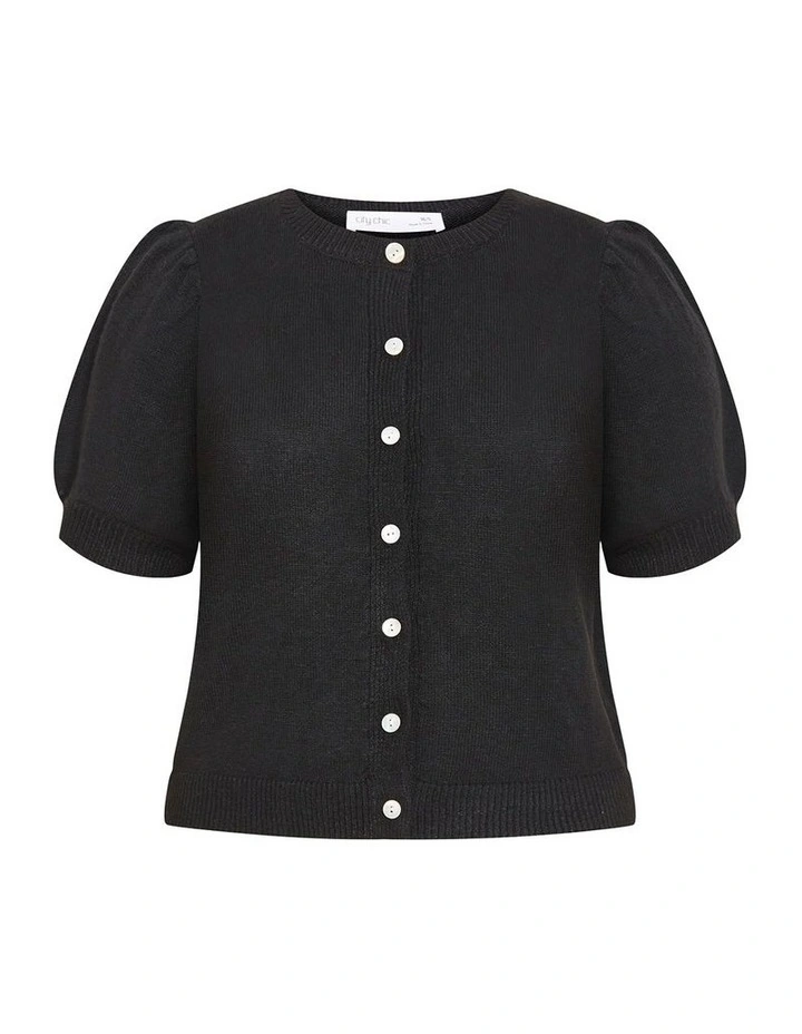 Elle Short Sleeve Cardigan in Black image 3