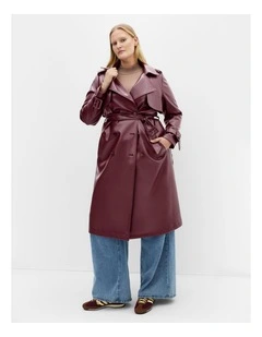 Tori Faux Leather Trench in Bordeaux