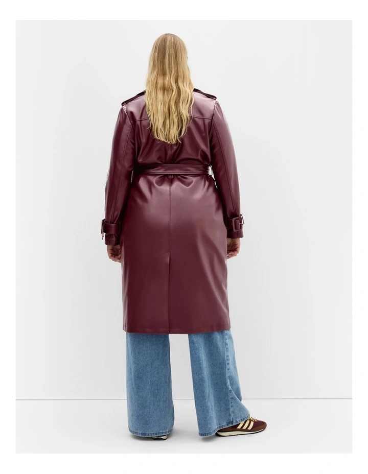 Tori Faux Leather Trench in Bordeaux image 2