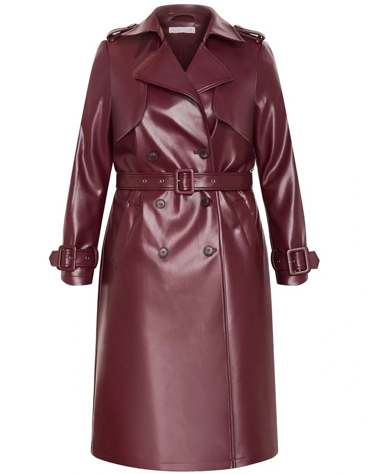 Tori Faux Leather Trench in Bordeaux image 3