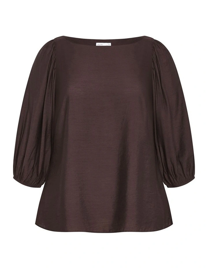 Relaxit Length City Chic Immy Puff Sleeve Top in Chocolate | MYER