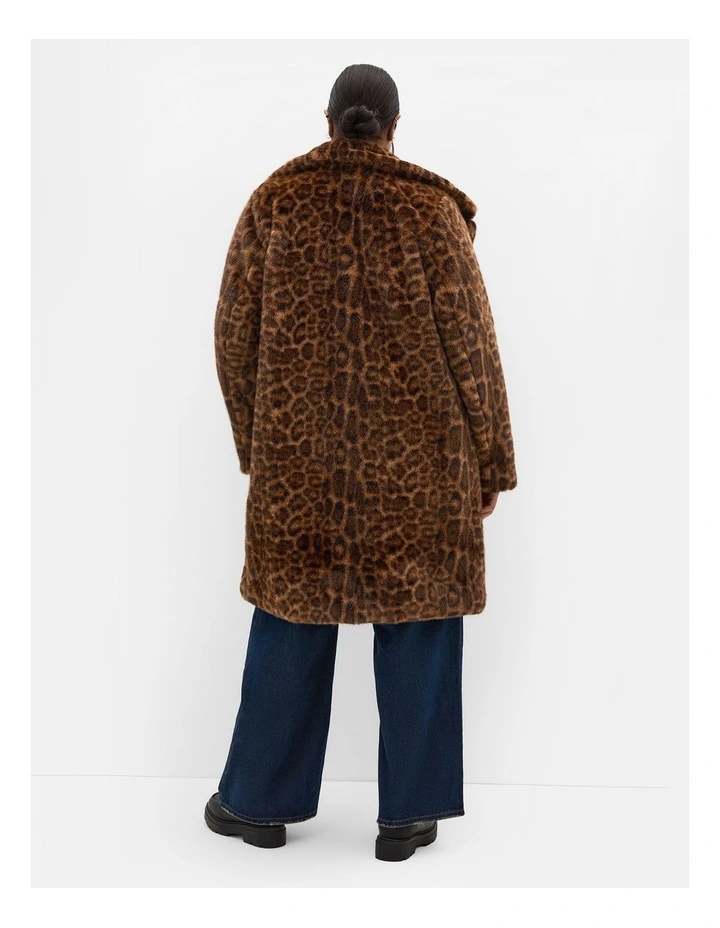 Remi Leopard Faux Fur Coat in Chocolate image 2