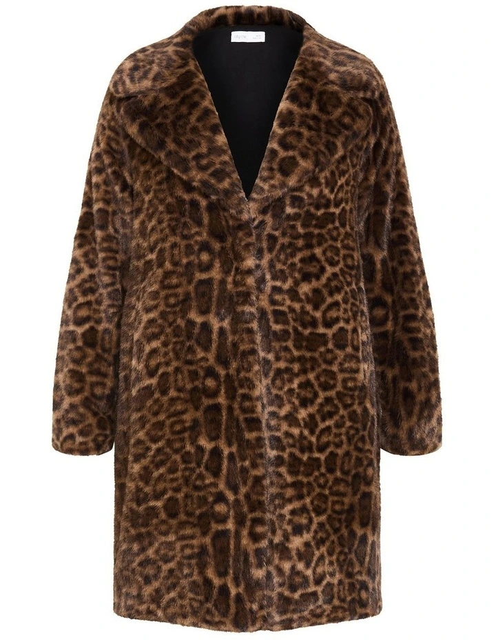 Remi Leopard Faux Fur Coat in Chocolate image 3