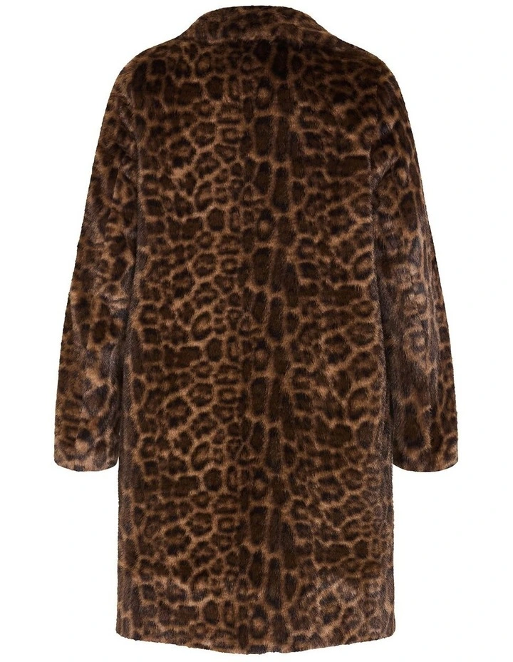 Remi Leopard Faux Fur Coat in Chocolate image 4
