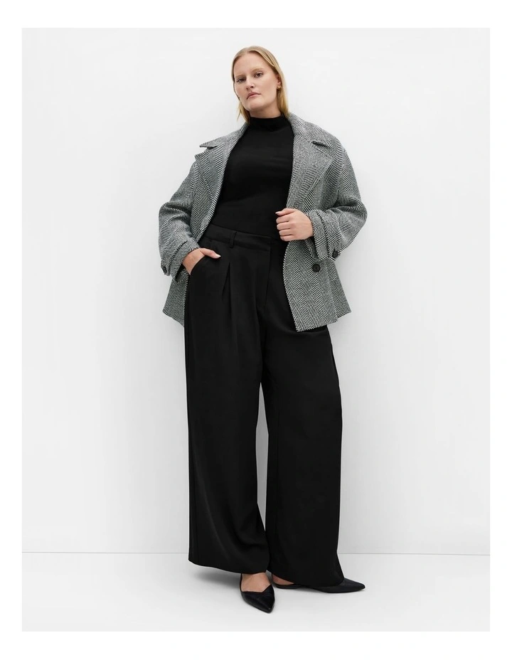 Lola Short Herringbone Melton Coat in Black image 1