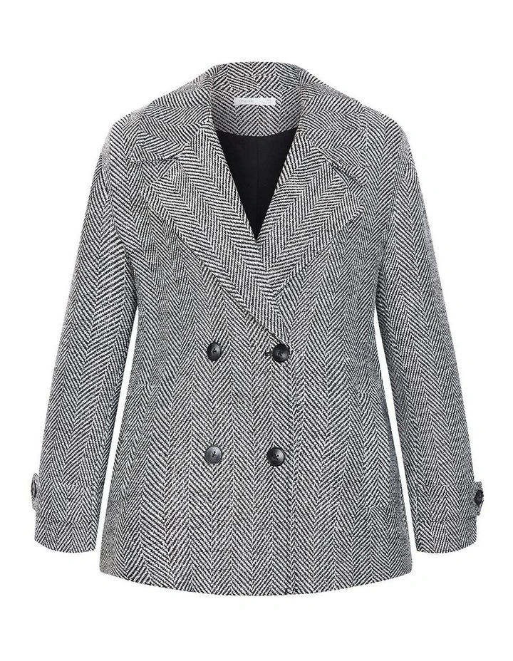 Lola Short Herringbone Melton Coat in Black image 3