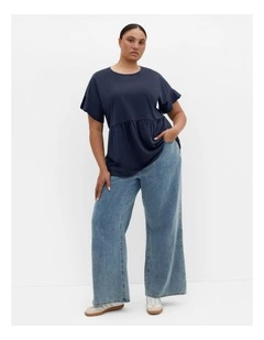 Amelia Peplum Tee in Navy