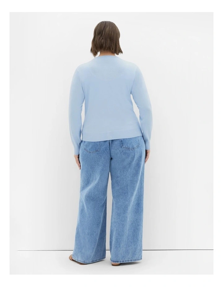 Ellie Crew Neck Knit Cardigan in Sky Blue image 2