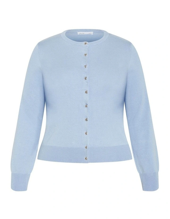 Ellie Crew Neck Knit Cardigan in Sky Blue image 3
