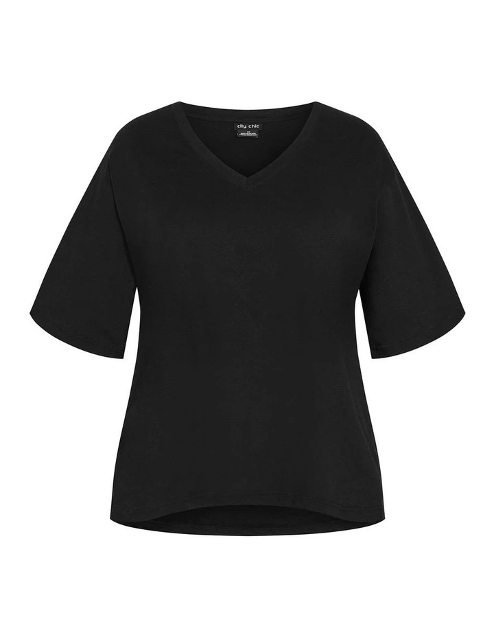 Oversized V-Neck Tee in Black image 3