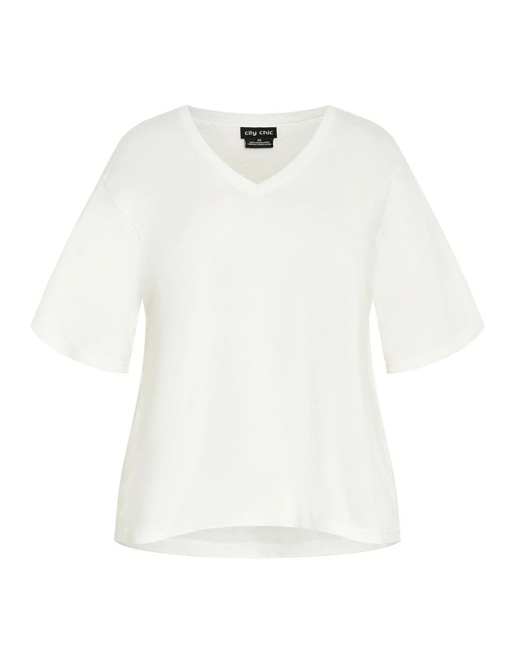 Oversized V-Neck Tee in Ivory image 3