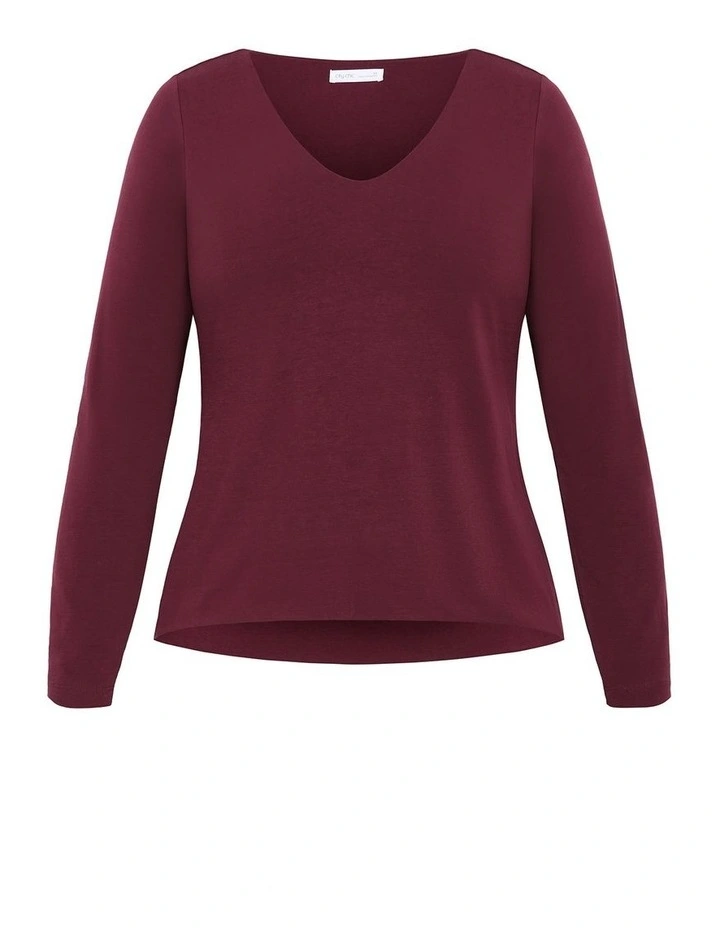 Annie V Neck Top in Bordeaux image 3