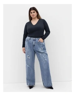 Annie V Neck Top in Navy