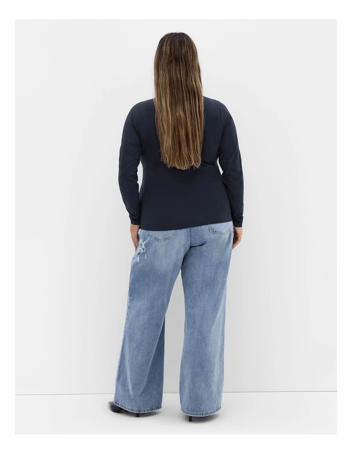 Annie V Neck Top in Navy image 2