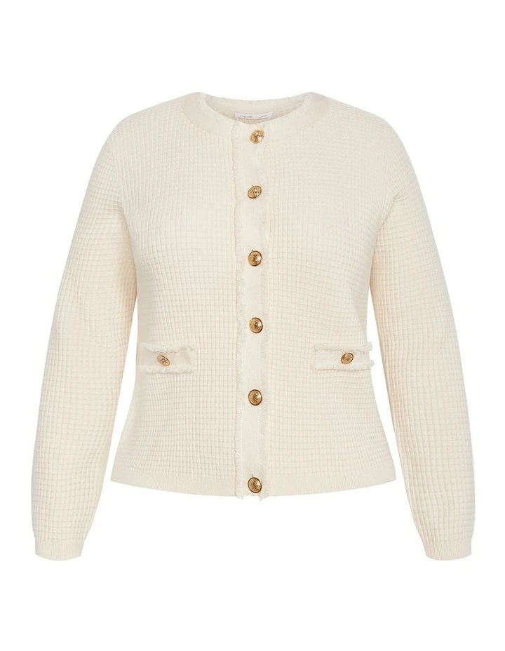 Cleo Textured Knit Cardigan in cream image 3