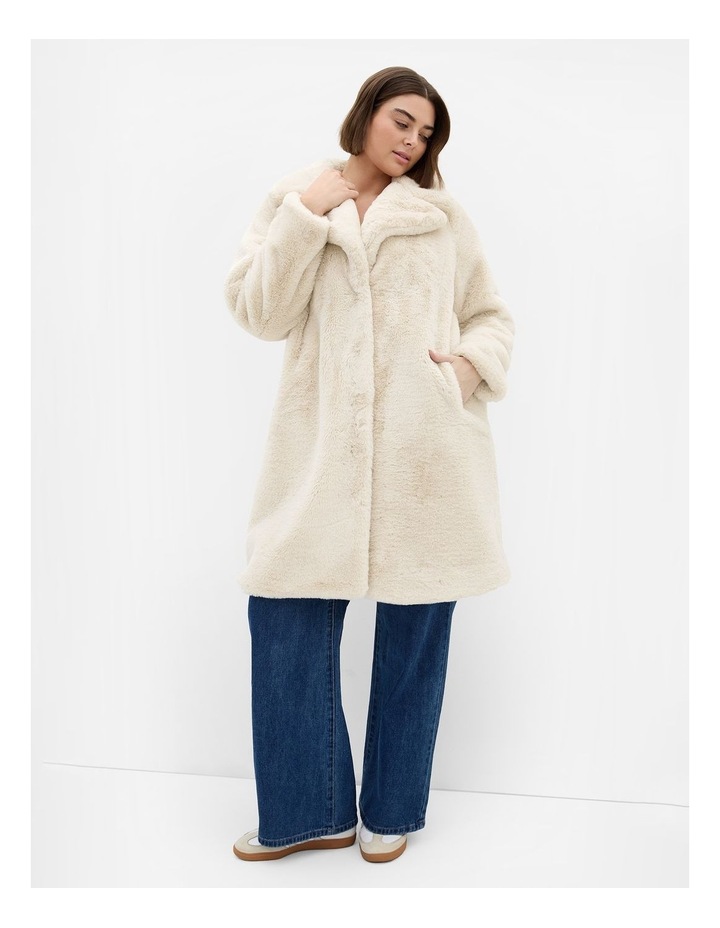 City Chic Remi Faux Fur Coat in Cream | MYER