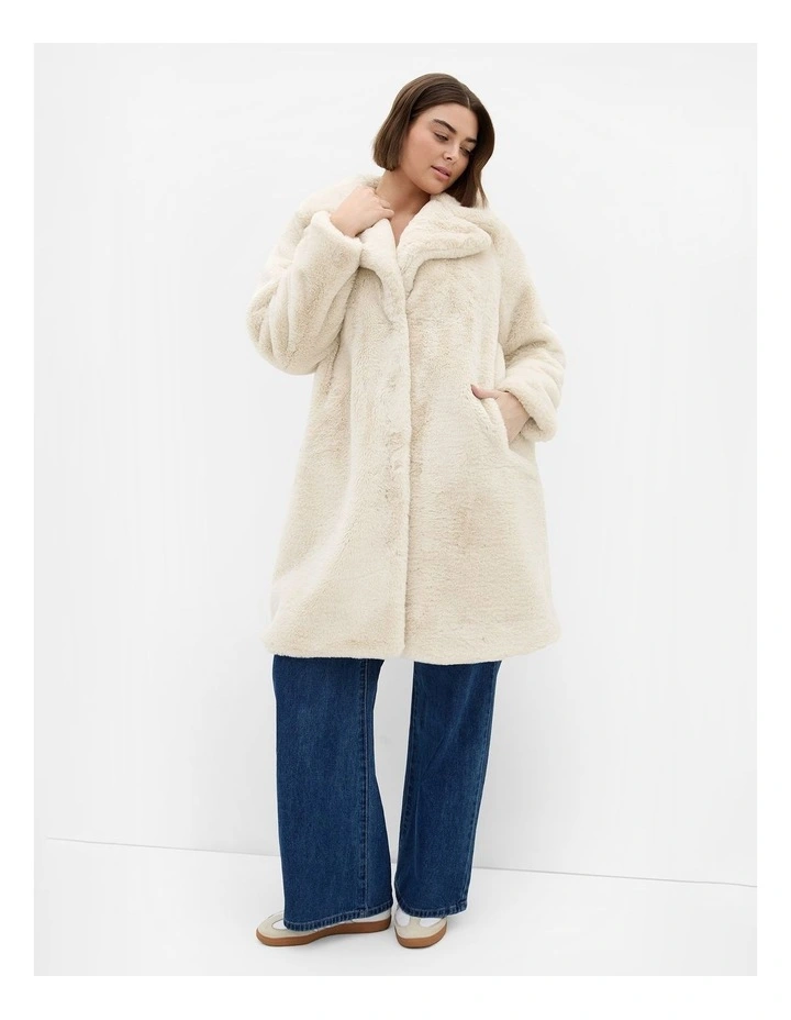 Remi Faux Fur Coat in Cream image 1
