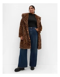 Remi Leopard Faux Fur Coat in Chocolate