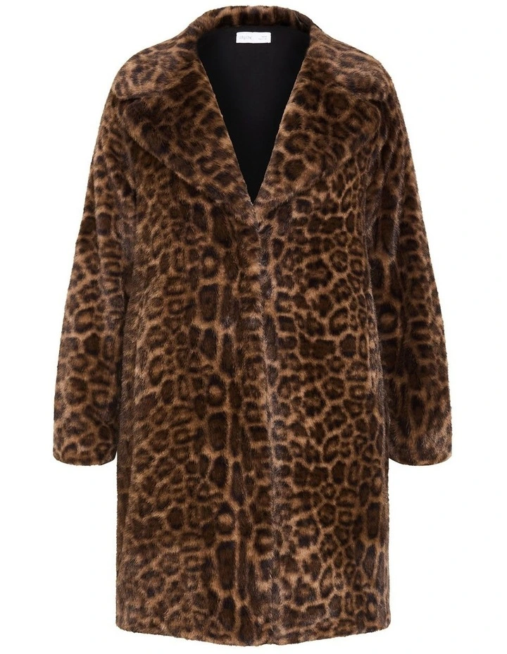Remi Leopard Faux Fur Coat in Chocolate image 3