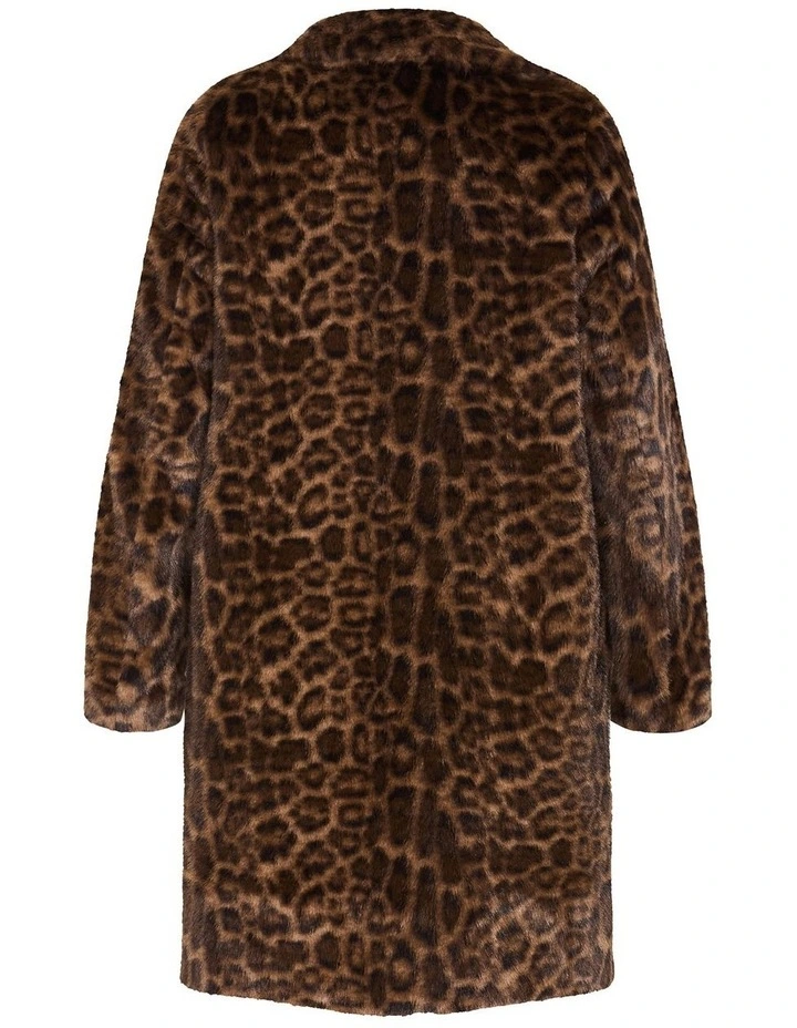 Remi Leopard Faux Fur Coat in Chocolate image 4