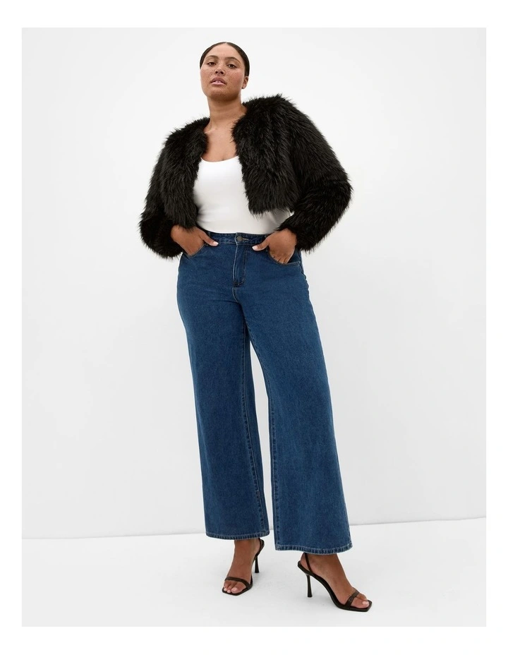 Angelica Faux Fur Crop Jacket in Black image 1