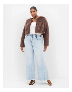 Angelica Faux Fur Crop Jacket in Truffle