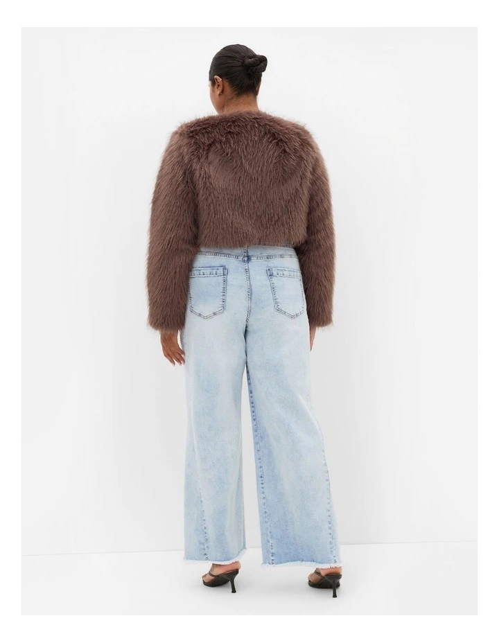 Angelica Faux Fur Crop Jacket in Truffle image 2