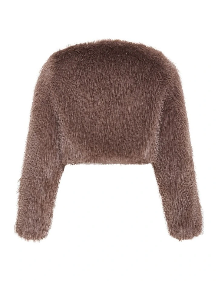 Angelica Faux Fur Crop Jacket in Truffle image 4