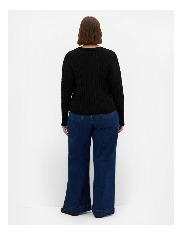Kenia Crew Neck Knit Jumper in Black image 2
